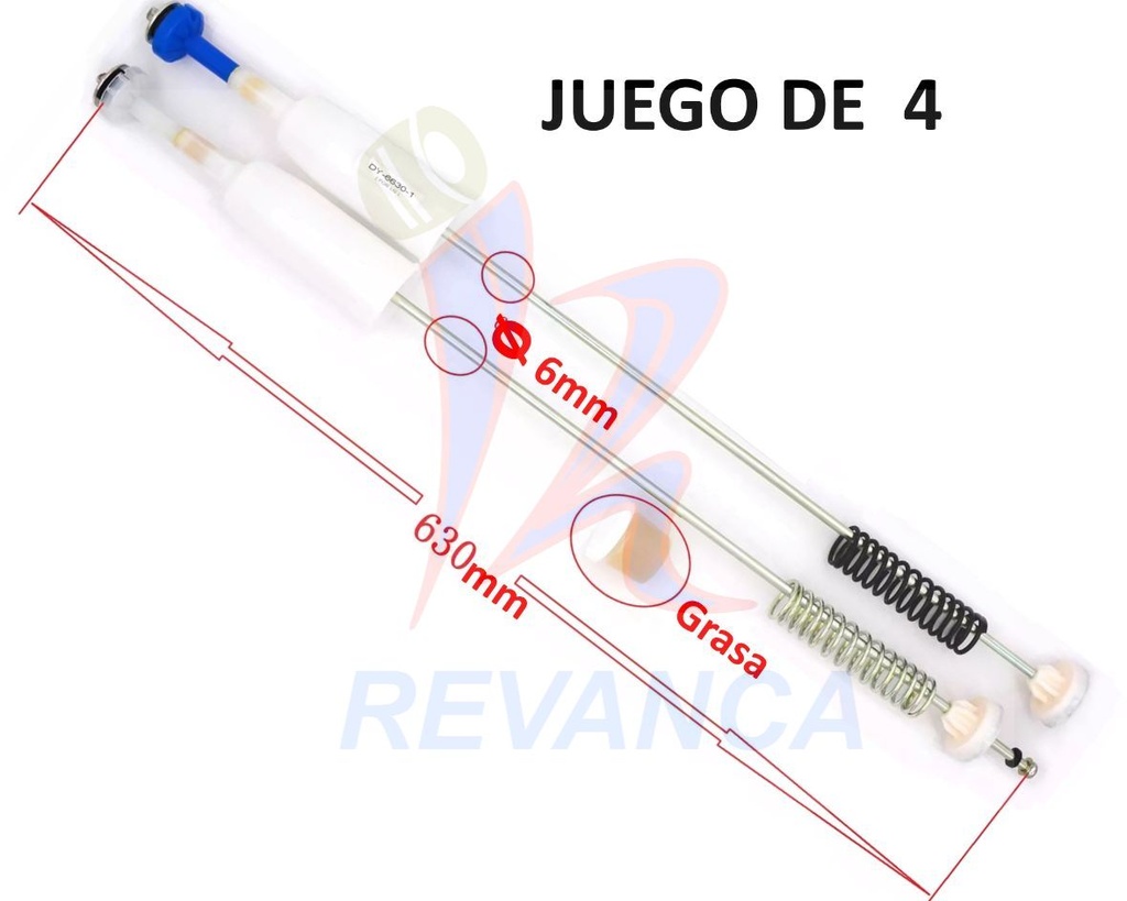 VARILLA AMORTIGUADOR DE LAV. 62CM (4 UNID X EMPAQUE) IMP