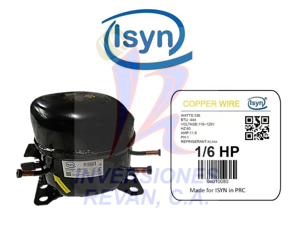 COMPRESOR DE NEVERA 1/6 HP 110-115V 60HZ R134A