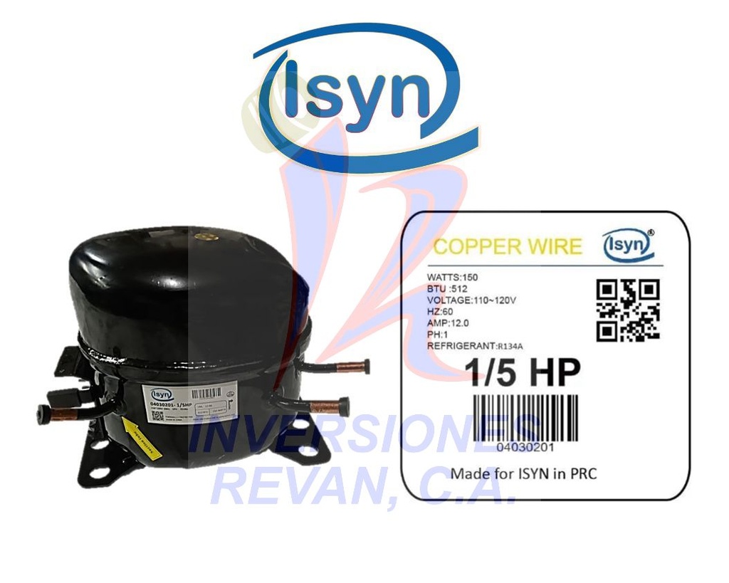 COMPRESOR NEVERA 1/5 ISYN R134A