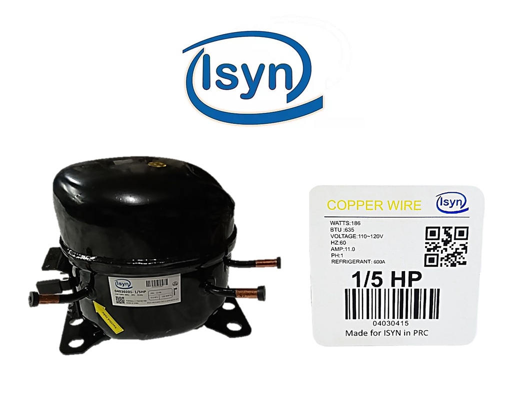 COMPRESOR DE NEVERA 1/5HP ISYN R600A