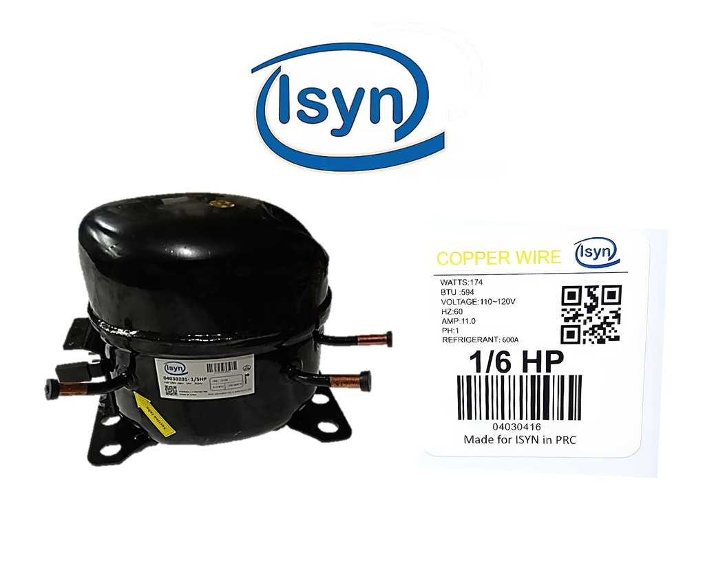 COMPRESOR DE NEVERA 1/6HP ISYN R600A