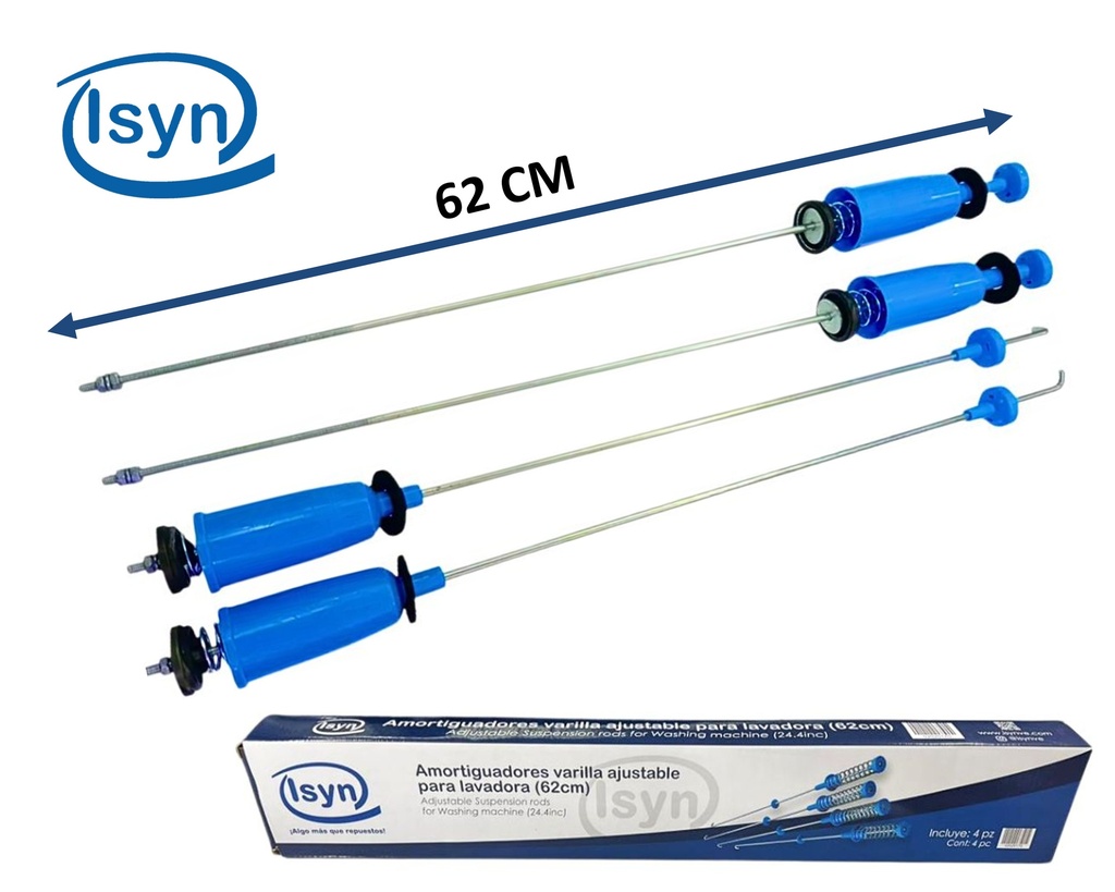 AMORTIGUADORES VARILLA AJUSTABLE PARA LAVADORA (62cm) (4 UND POR EMPAQUE)