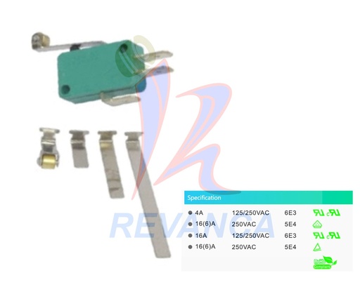 [02040122] MICRO SWITCH INTERRUPTOR UNIVERSAL 3 TERMINALES 16A/250VAC