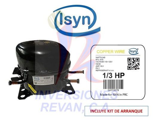 [04010078] COMPRESOR DE NEVERA 1/3 HP 110-115V 60HZ R134A