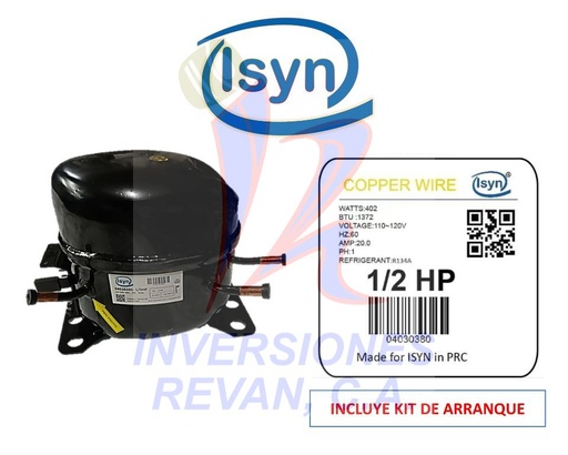 [04030380] COMPRESOR NEVERA 1/2 HP ISYN ADW142T6 R134A