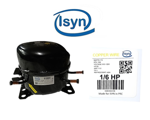[04030416] COMPRESOR DE NEVERA 1/6HP ISYN R600A