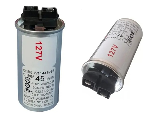 [02050725] CAPACITOR LAVADORA WHIRPOOL/HACEB 45UF/250VAC ORIGINAL W11448283